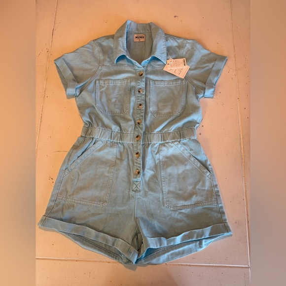 Show Me Your Mumu Cannon Romper Spring Blue Denim Size XL NWT - Picture 4 of 7